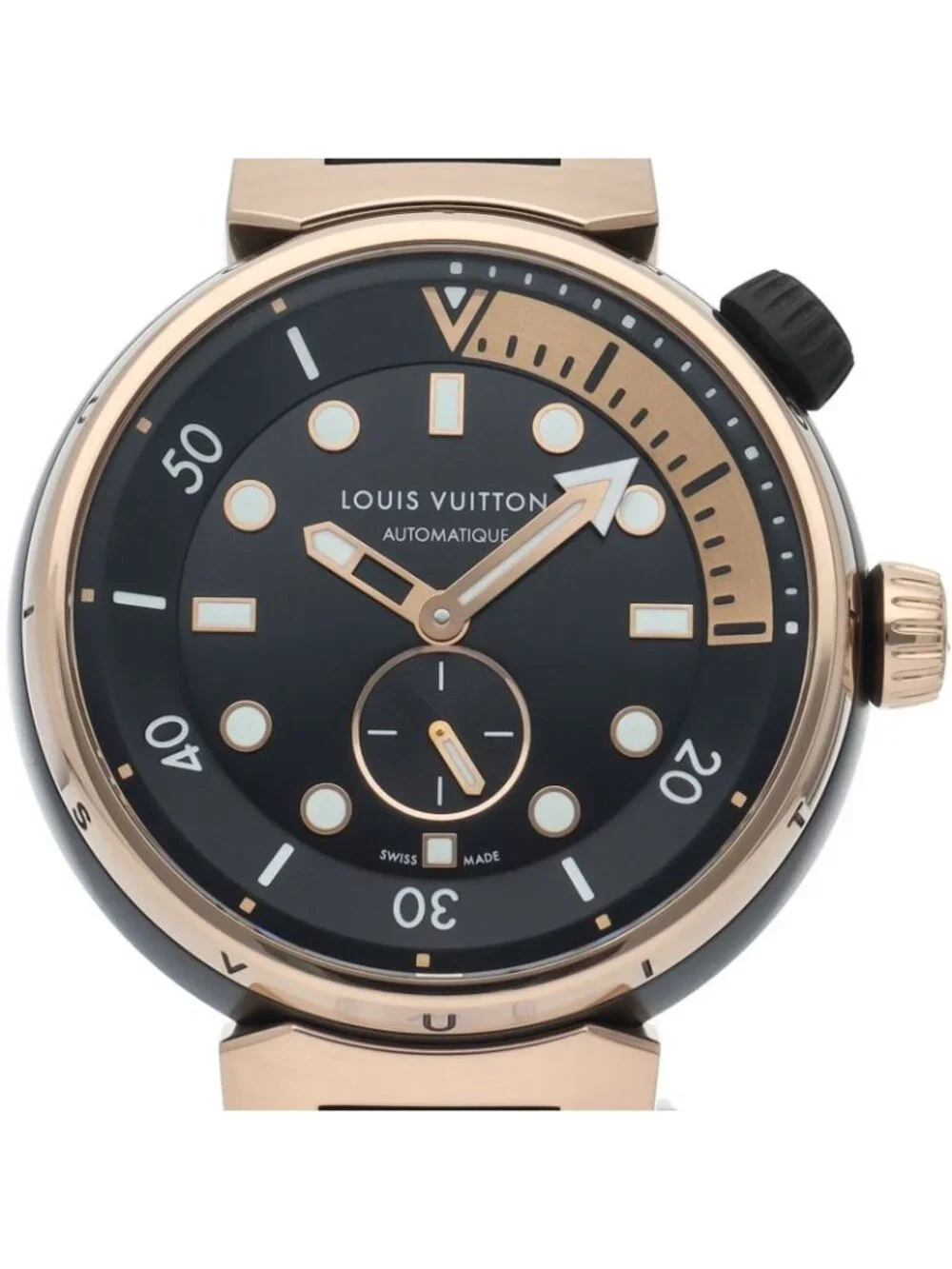 Louis Vuitton Tambour Street Diver Black Blaze Watch Box 18k Pink Gold SS Rubber